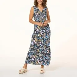 "As Is" Nina Leonard Sleeveless Textured Print Maxi Dress