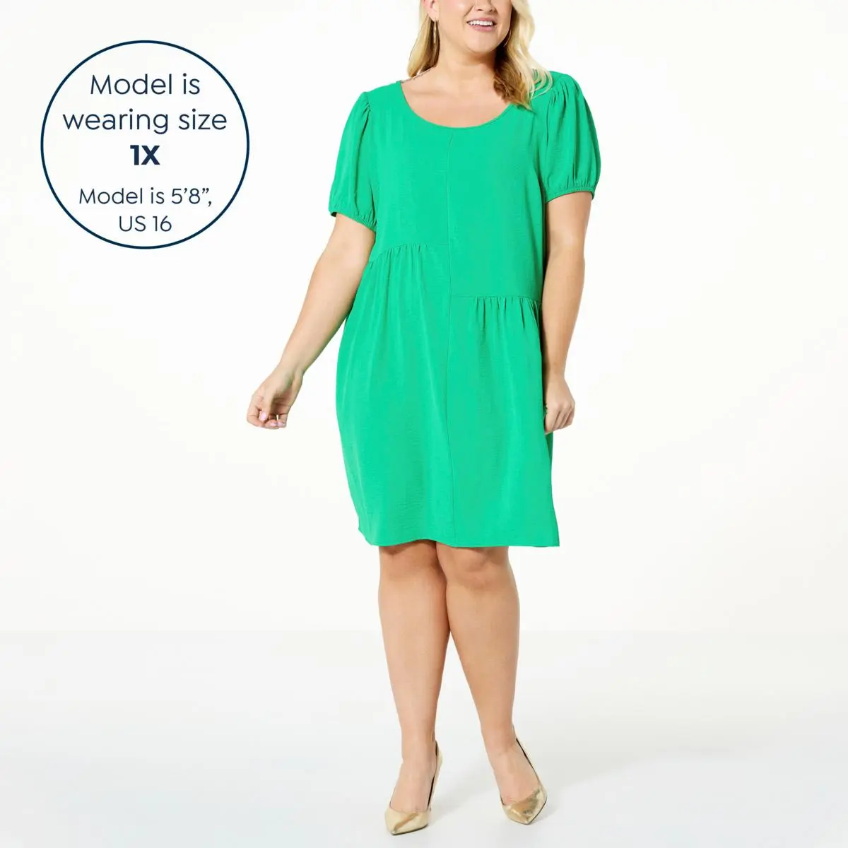 "As Is" Nina Leonard Textured Wave Bubble-Sleeve Dress 4 "As Is" Nina Leonard Textured Wave Bubble-Sleeve Dress - Image 2