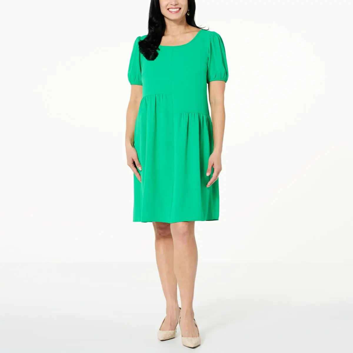 "As Is" Nina Leonard Textured Wave Bubble-Sleeve Dress 3 "As Is" Nina Leonard Textured Wave Bubble-Sleeve Dress