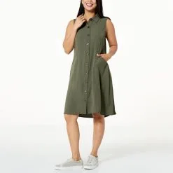 "As Is" Nina Leonard Textured Wave Shirt Dress With Pockets