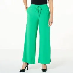 "As Is" Nina Leonard Wide-Leg Drawstring Pant With Pockets