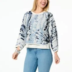 "As Is" WynneCollection Double Knit Jacquard Popover Sweater