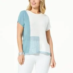 "As Is" WynneCollection Geo Intarsia Summer Sweater