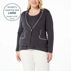 "As Is" WynneCollection SoftKNIT Trompe L'oeil Cardigan Sweater Blazer -Dresses Shop as is wynnecollection softknit trompe loeil cardigan sw d 20230120112058893835405 alt21