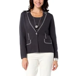 "As Is" WynneCollection SoftKNIT Trompe L'oeil Cardigan Sweater Blazer