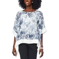 "As Is" WynneLayers Chiffon Border Print Poncho