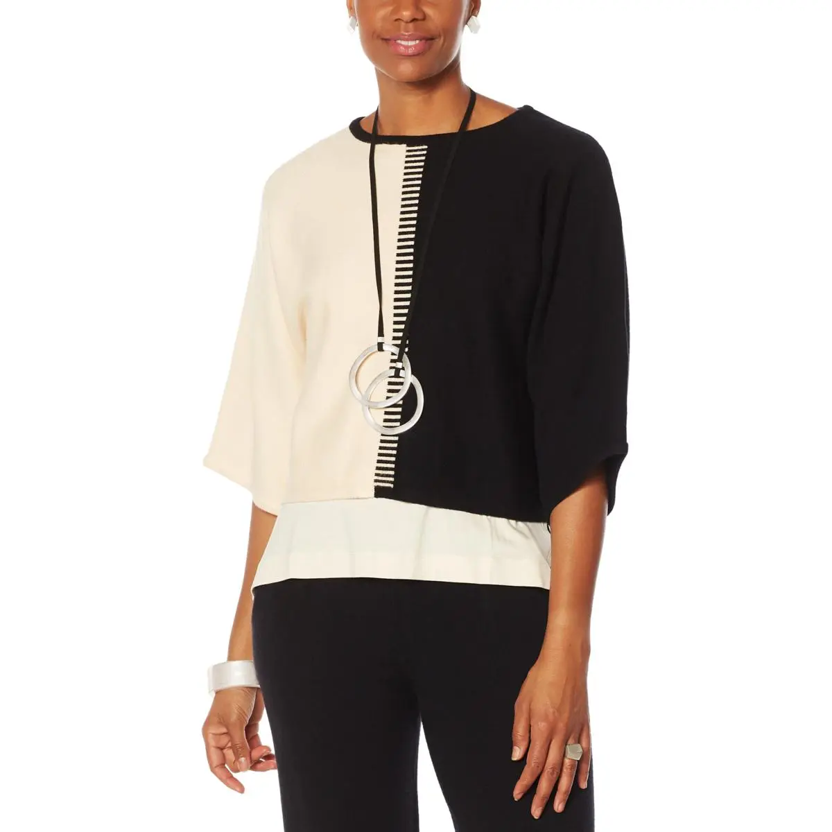 "As Is" WynneLayers Colorblocked Intarsia Knit Popover Sweater 3 "As Is" WynneLayers Colorblocked Intarsia Knit Popover Sweater