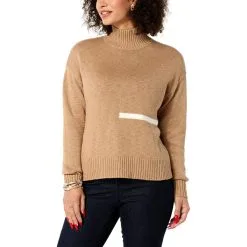 "As Is" WynneLayers Cotton-Blend Intarsia Stripe Mock-Neck Sweater