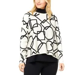 "As Is" WynneLayers Geometric Pattern Jacquard Knit Cropped Sweater