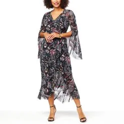 Colleen Lopez Luxe Printed Mesh Drama Sleeve Maxi Dress