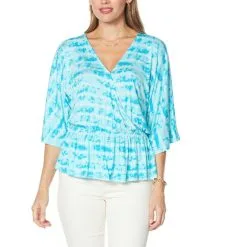 Colleen Lopez Striped Tie Dye Peplum Top