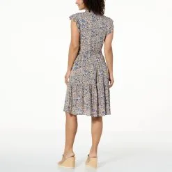 Democracy Flutter-Sleeve Button-Down Printed Dress -Dresses Shop democracy flutter sleeve button down printed dress d 20230411114028503827704 alt1