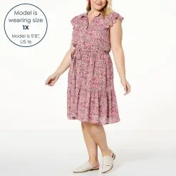 Democracy Flutter-Sleeve Button-Down Printed Dress -Dresses Shop democracy flutter sleeve button down printed dress d 2023042112172874827704 alt21