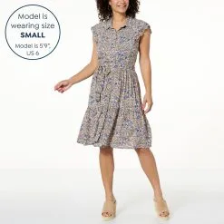 Democracy Flutter-Sleeve Button-Down Printed Dress -Dresses Shop democracy flutter sleeve button down printed dress d 20230421142142383827704 alt10