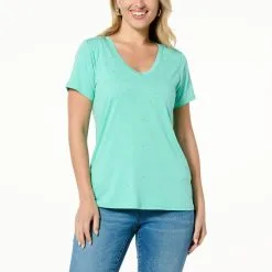 DG2 By Diane Gilman Embellished V-Neck Tee