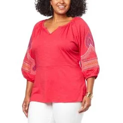 DG2 By Diane Gilman Embroidered Puff-Sleeve Peplum Top -Dresses Shop dg2 by diane gilman embroidered puff sleeve peplum top d 20220629095705333800021 alt20