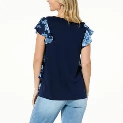 DG2 By Diane Gilman Flutter-Sleeve Printed Easy Top -Dresses Shop dg2 by diane gilman flutter sleeve printed easy top d 20230411114858843831998 alt1