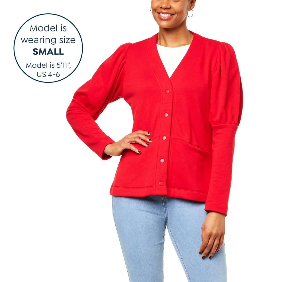 DG2 By Diane Gilman French Terry Puff Sleeve Cardigan Jacket 7 DG2 By Diane Gilman French Terry Puff Sleeve Cardigan Jacket - Image 5