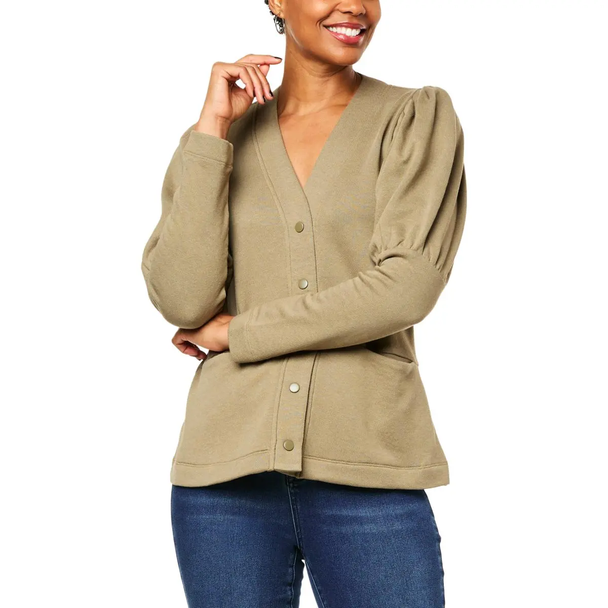 DG2 By Diane Gilman French Terry Puff Sleeve Cardigan Jacket 3 DG2 By Diane Gilman French Terry Puff Sleeve Cardigan Jacket