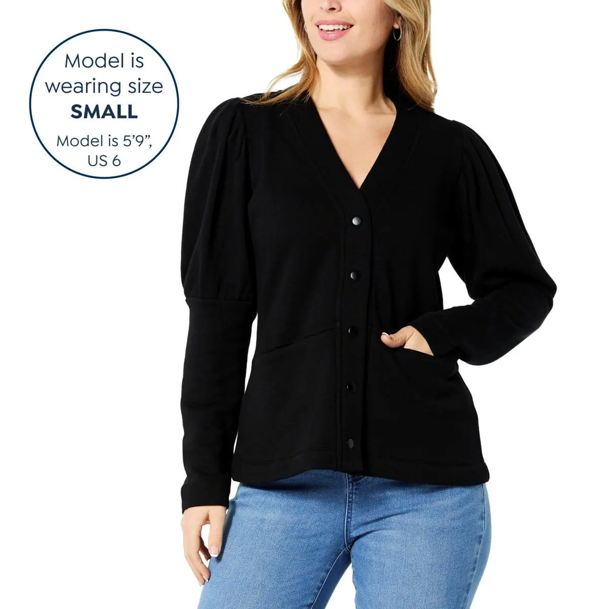 DG2 By Diane Gilman French Terry Puff Sleeve Cardigan Jacket 10 DG2 By Diane Gilman French Terry Puff Sleeve Cardigan Jacket - Image 8