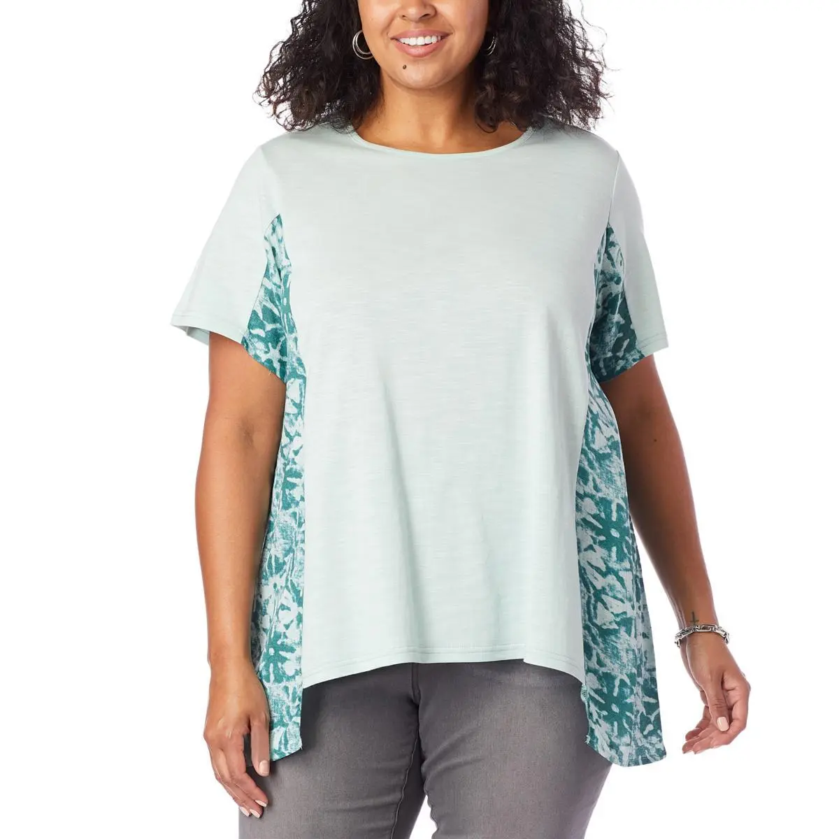 DG2 By Diane Gilman Slub Jersey Knit Printed Panel Short-Sleeve Top 4 DG2 By Diane Gilman Slub Jersey Knit Printed Panel Short-Sleeve Top - Image 2