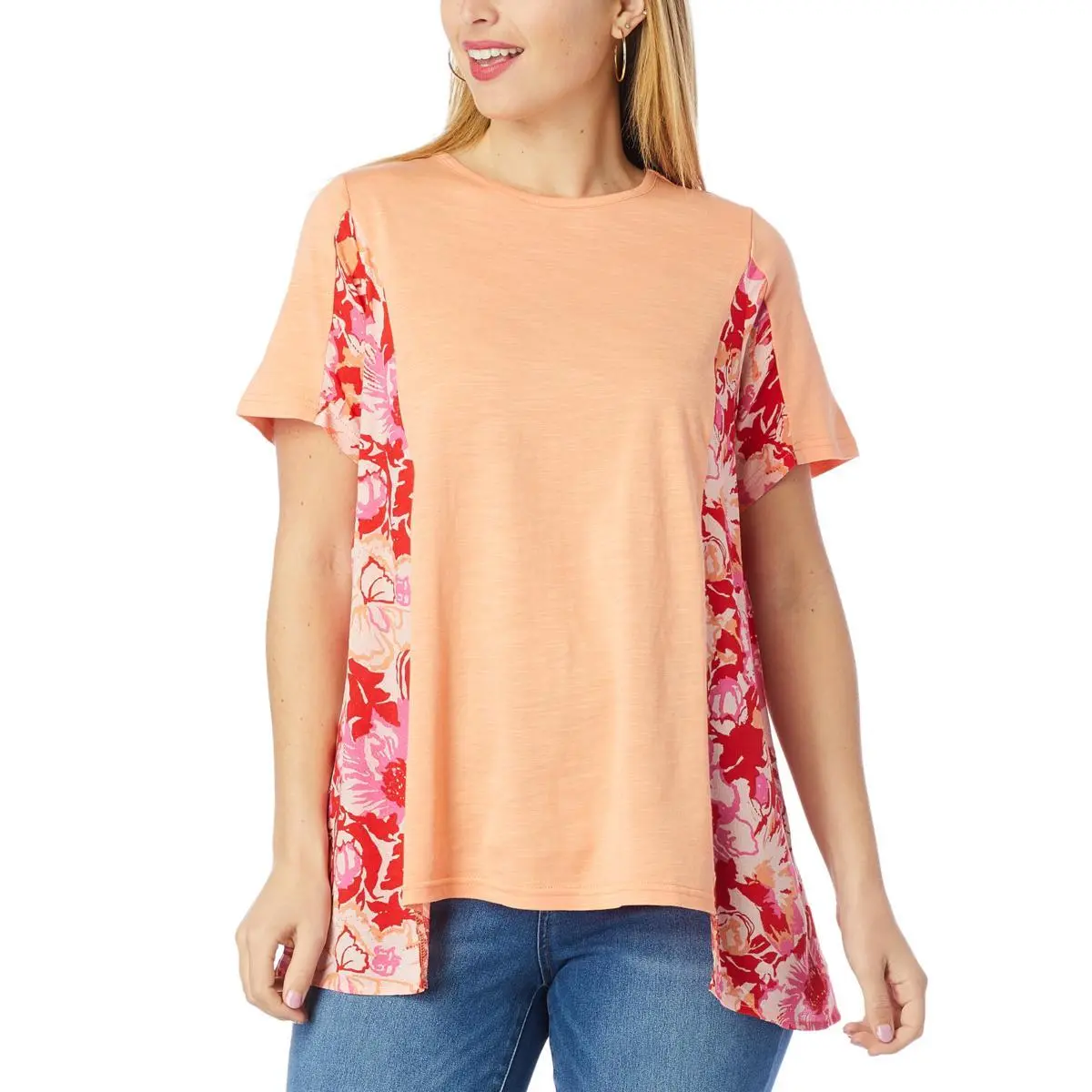 DG2 By Diane Gilman Slub Jersey Knit Printed Panel Short-Sleeve Top 3 DG2 By Diane Gilman Slub Jersey Knit Printed Panel Short-Sleeve Top
