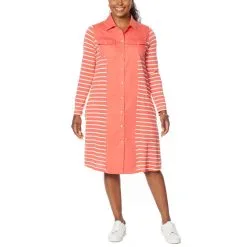 DG2 By Diane Gilman Striped Knit And SoftCell Combo Tunic Dress