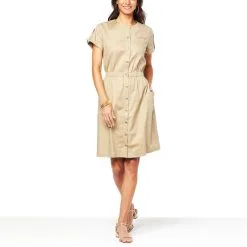 H Halston Short Sleeve Button Front Dress