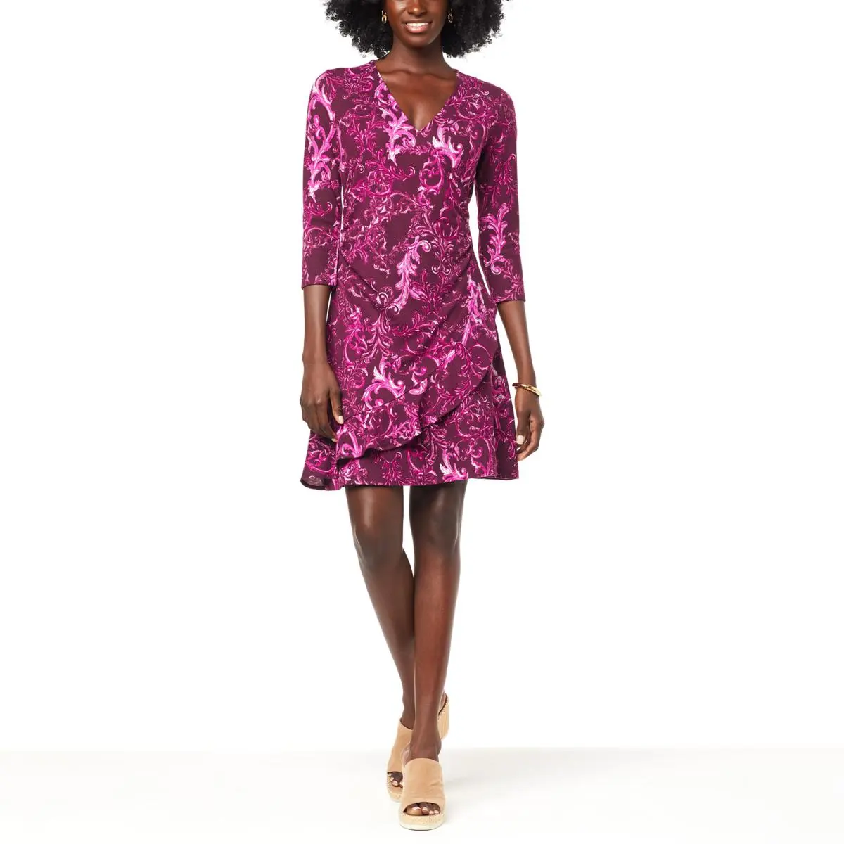 IMAN Global Chic Faux Wrap-Front Dress With Ruffle Detail 3 IMAN Global Chic Faux Wrap-Front Dress With Ruffle Detail