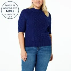 Jaclyn Smith Half Sleeve Cable Knit Sweater Pullover -Dresses Shop jaclyn smith half sleeve cable knit sweater pullover d 20230124140236667818813 alt21