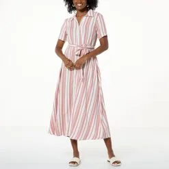 Jaclyn Smith Printed Challis Belted Button Front Shirtdress