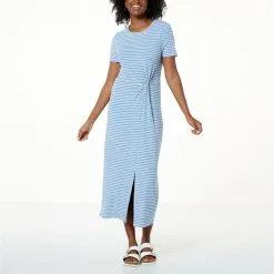 Jaclyn Smith Striped Knit Knot Front T-Shirt Dress
