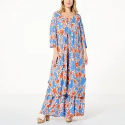 Jessica Simpson Lailaa Printed Chiffon 3/4-Sleeve Duster