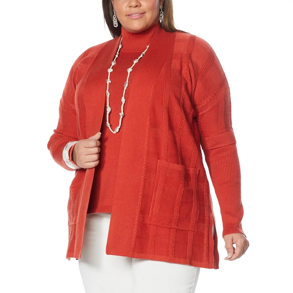 MarlaWynne SoftKNIT Plaid Textured Drama Topper 4 MarlaWynne SoftKNIT Plaid Textured Drama Topper - Image 2