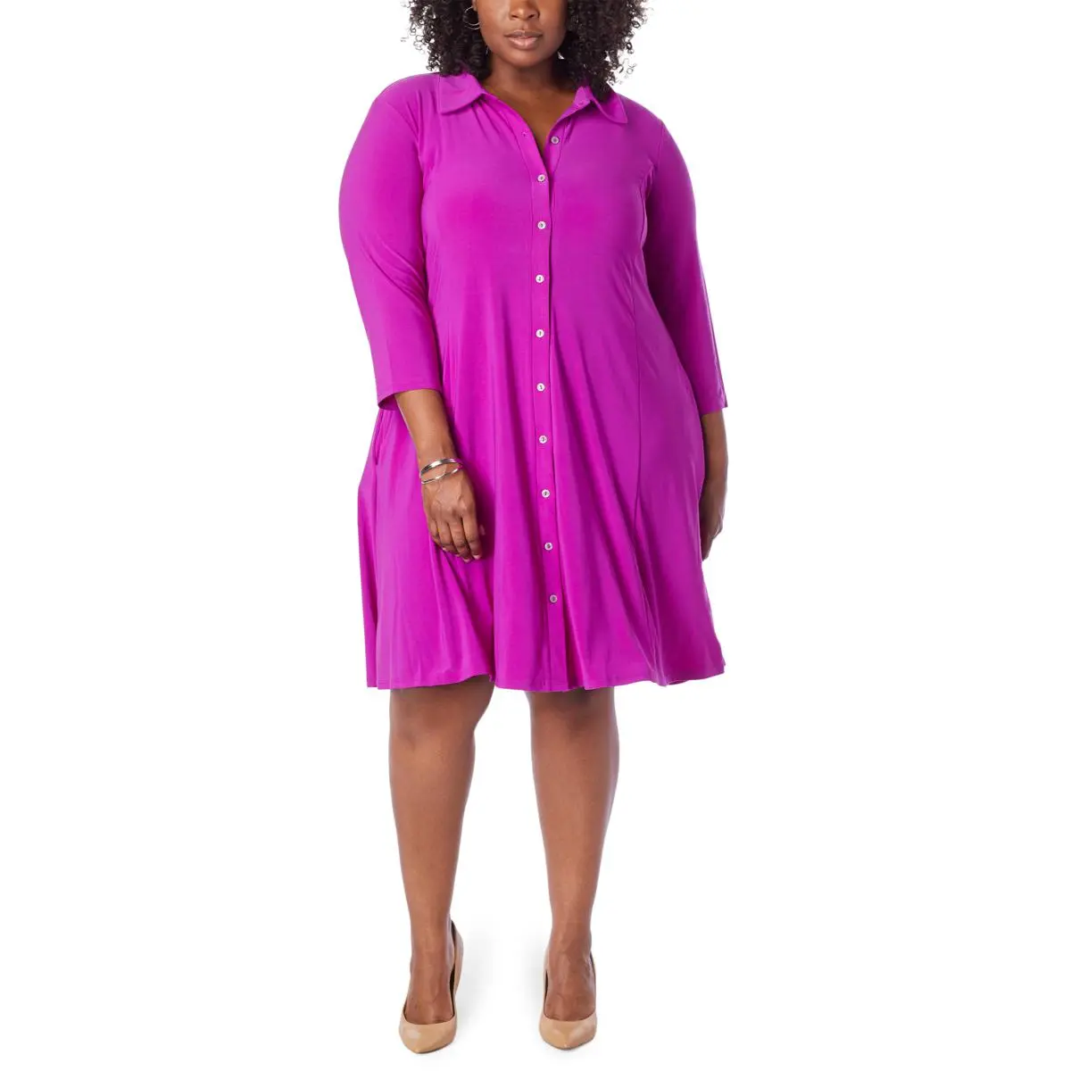 Nina Leonard 3/4-Sleeve Trapeze Shirt Dress 4 Nina Leonard 3/4-Sleeve Trapeze Shirt Dress - Image 2