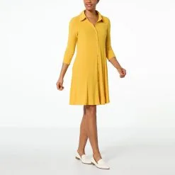 Nina Leonard 3/4-Sleeve Trapeze Shirt Dress