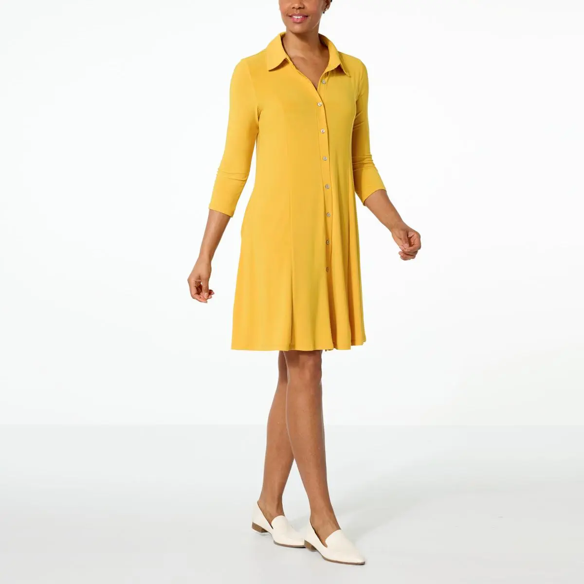 Nina Leonard 3/4-Sleeve Trapeze Shirt Dress 3 Nina Leonard 3/4-Sleeve Trapeze Shirt Dress