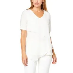 Nina Leonard Elbow-Sleeve Mixed Media Top