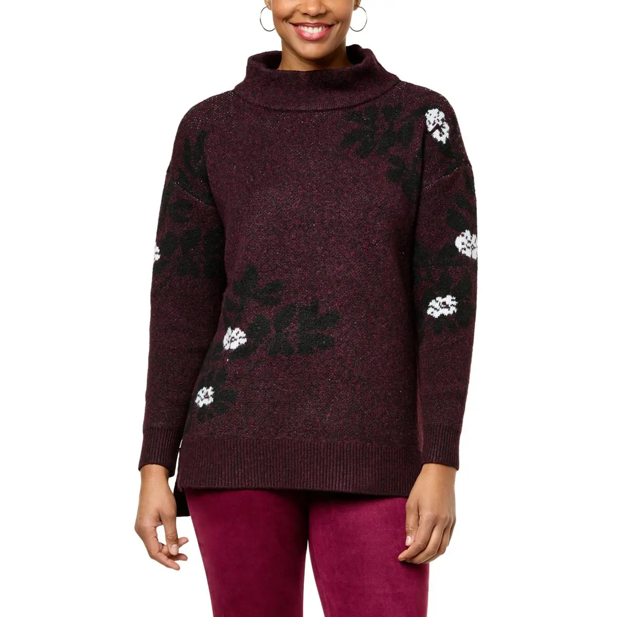 Nina Leonard Jacquard Mock-Neck Pullover Sweater 3 Nina Leonard Jacquard Mock-Neck Pullover Sweater