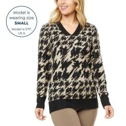 Nina Leonard Jaquard V-neck Pullover Sweater -Dresses Shop nina leonard jaquard v neck pullover sweater d 20221005192703617803091 alt12