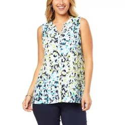 Nina Leonard Matte Jersey Button Front Float Top