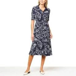 Nina Leonard Miracle Matte Jersey Button Front Midi Dress