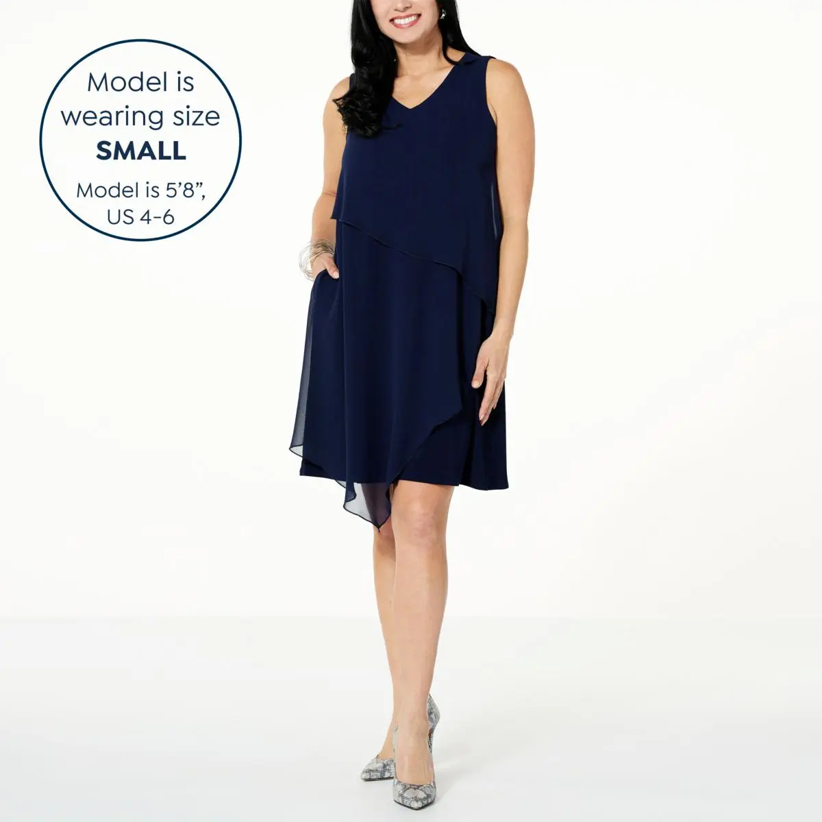 Nina Leonard Sleeveless Dress With Cascading Chiffon Detail 7 Nina Leonard Sleeveless Dress With Cascading Chiffon Detail - Image 5