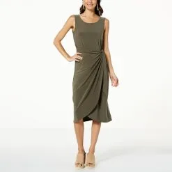 Nina Leonard Sleeveless Wrap Waist Midi Dress