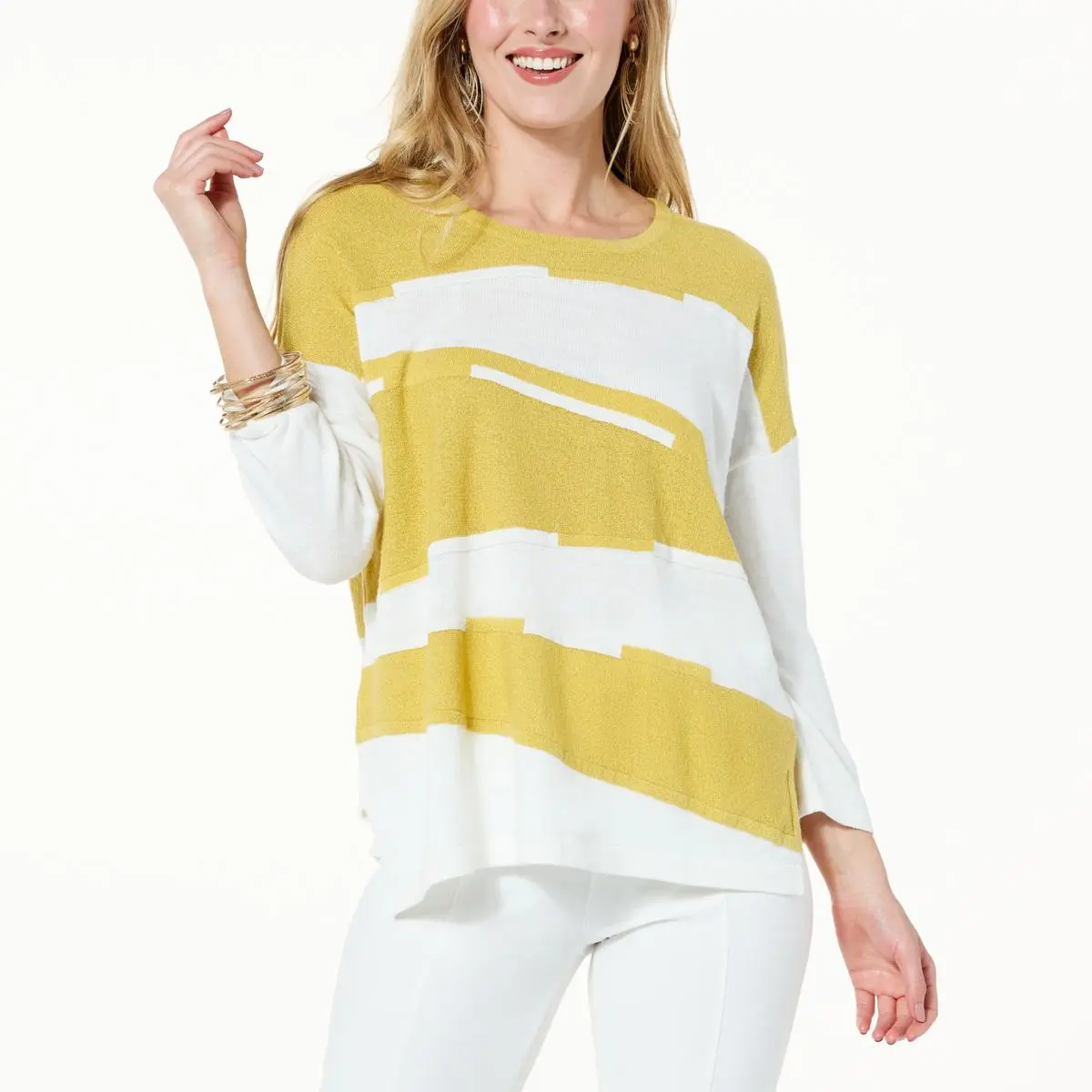 WynneCollection Ribbed Sleeve Intarsia Sweater 3 WynneCollection Ribbed Sleeve Intarsia Sweater
