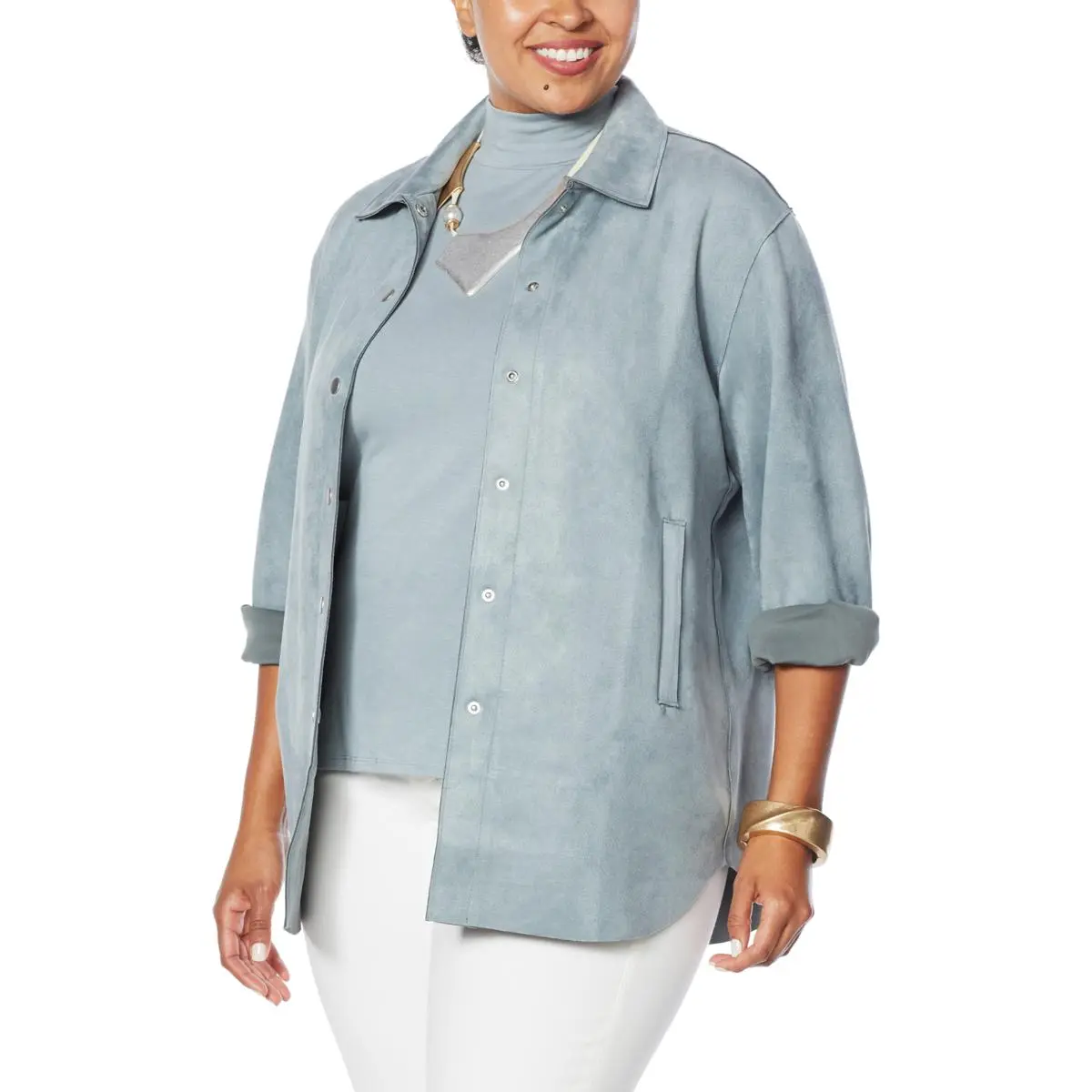 WynneLayers Stretch Faux Suede Shirt Jacket 4 WynneLayers Stretch Faux Suede Shirt Jacket - Image 2
