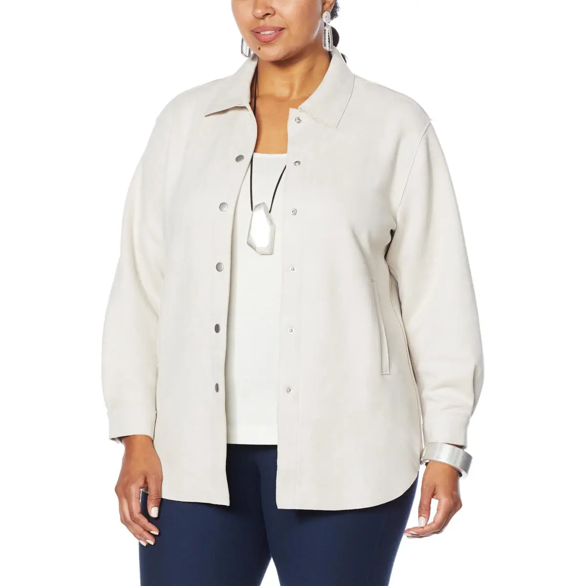 WynneLayers Stretch Faux Suede Shirt Jacket 5 WynneLayers Stretch Faux Suede Shirt Jacket - Image 3