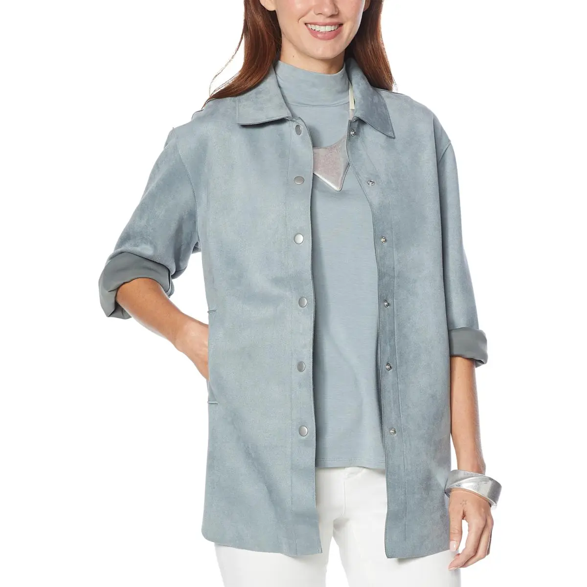 WynneLayers Stretch Faux Suede Shirt Jacket 3 WynneLayers Stretch Faux Suede Shirt Jacket